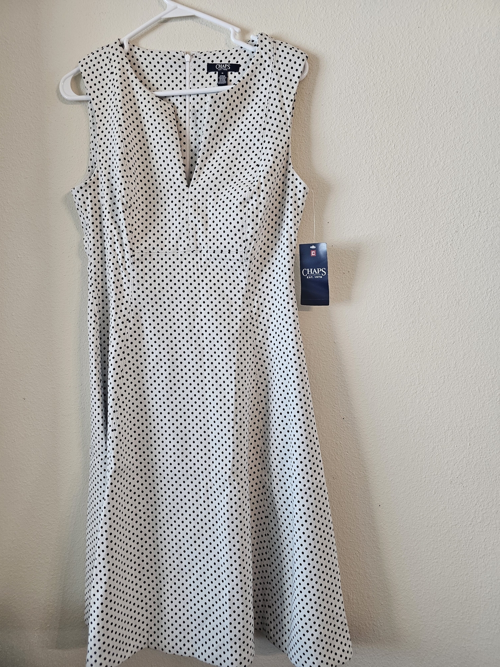 Chaps Black & White Polka Dot Fit-and-Flare Dress